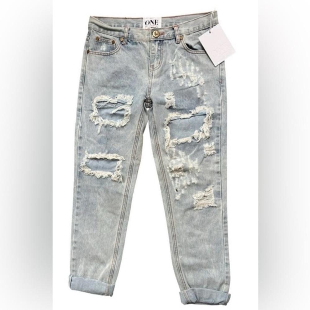 NWT One Teaspoon Jeans Light Wash Distressed Denim Baggies Boyfriend Women’s 26
